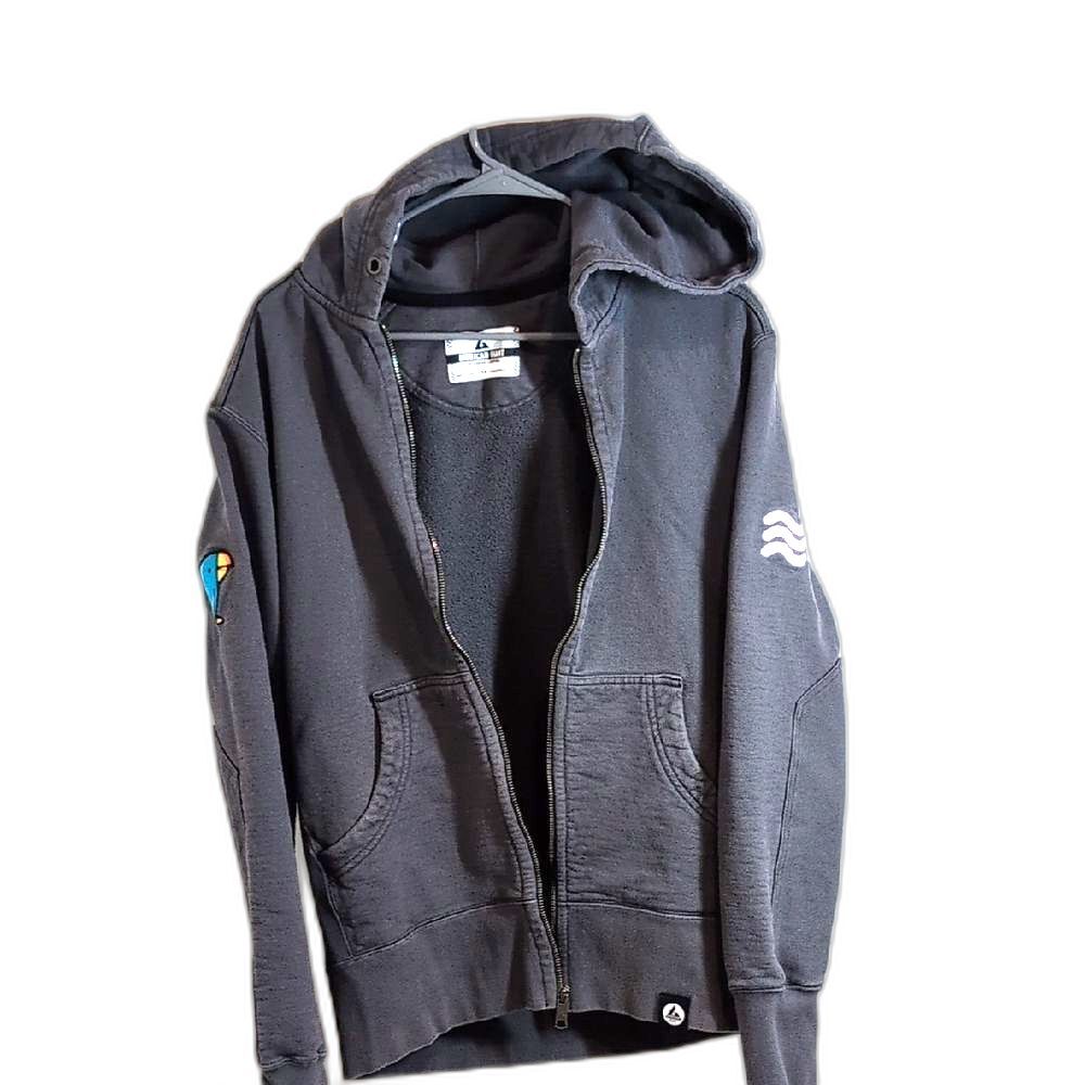 American Giant Classic Full Zip Charcoal Hoodie With Custom Patches Size M